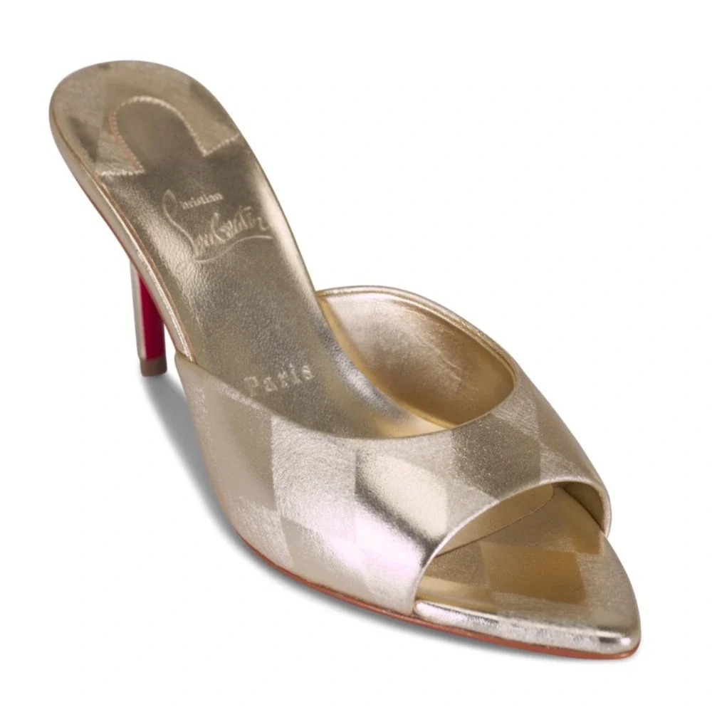 Christian Louboutin Miss Z Mule 80 Platino Gold Backless Sandal Heel Pump 35